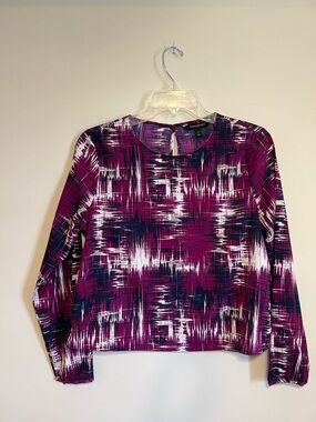 Banana Republic Purple and Navy Abstract Print Long-Sleeve Blouse